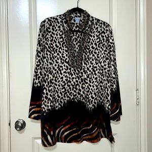 Chico’s satin animal print beaded tunic